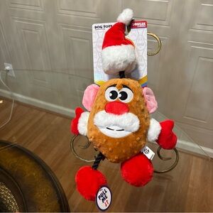 Dog Toy Mr. Potato Head Santa Hat Christmas w Rope and Squeak med/large New!
